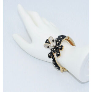 Panetta Vintage 1980's Black Enamel and Gold Tone PANTHER Bangle Bracelet